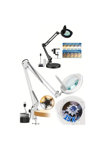 15x Kendinden Büyüteçli Masaya Sabitlenebilen Led Işık Tamirci Saatçi Kuyumcu Led Stand Ring Light Siyah
