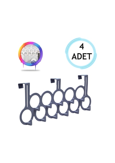 4 Adet Gri Gondol Kapı Arkası Askılık - Çok Amaçlı Kapı Arkası Askılığı Çok Renkli