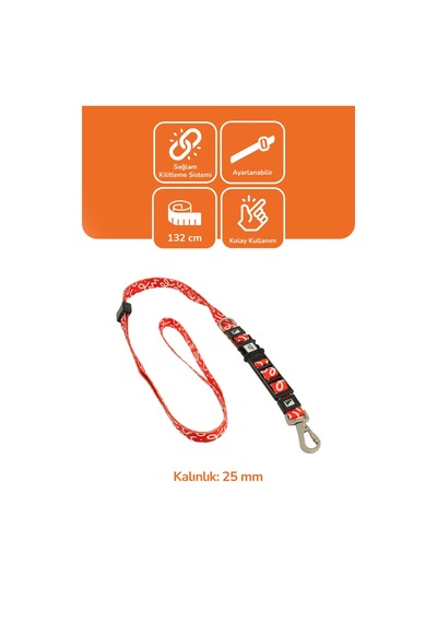 Köpekler İçin Dayanıklı Ve Güvenli, Desenli Eller Serbest Gezdirme Tasması 25mm Kırmızı