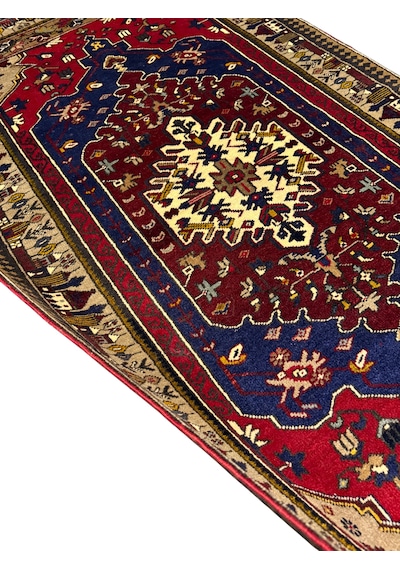El Dokuma Sıfır Yahyalı Halısı 120x225 Kök Boyası Kırmızı Lacivert Yün Halı