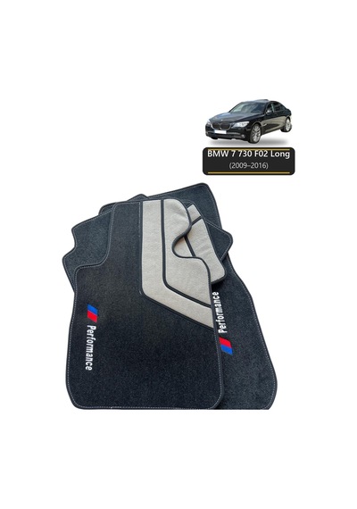 Oto Halı Paspas Seti Bmw 7 730 F02 Long 2009 2016 Uyumlu Sport Kaymaz & Şık Tasarım - Gri-siyah