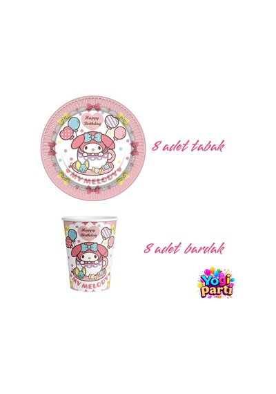 My Melody 8 Kişilik Tabak Bardak Ekonomik Doğum Günü Parti Malzeme Seti Renkli Tüm Yaşlar