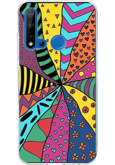Huawei P20 Lite 2019 İle Uyumlu 1mm Slim Fit Retro Renkler 4 Baskılı Şeffaf Kılıf Şeffaf