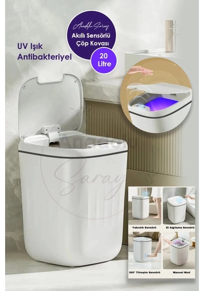 Buğz 20l Uv Işık Antibakteriyel Akıllı Koku Geçirmez Teknolojik Sensörlü Çöp Kovası Ofis Banyo Mutfak Diğer