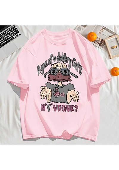 Startmore Y2k Vintage Tişört Tee Bir İnsan Gözlük Giyen Baskı Pembe