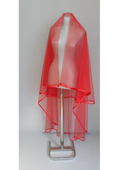 Suzanna Moda Kırmızı Uzun Hayal Tül 1.50cm Boy Saten Biyeli 2 Kat Kına Duvağı
