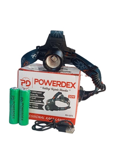 Powerdex Profesyonel Şarj Edilebilir Pilli Kamp Kafa Feneri Lambası Siyah