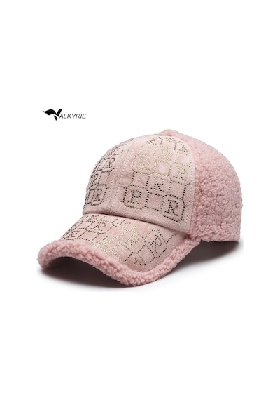 Valkyrie Peluş Şapka Kadın Pembe Renk Taş Detaylı Kışlık Şapka Ayarlanabilir Pembe Pembe