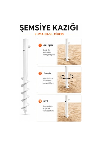 Beyaz Renk Plaj Şemsiye Kazığı 46 Cm