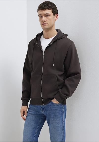 Mavi - Kapüşonlu Fermuarlı Kahverengi Basic Sweatshirt 0s10277-70219 Kahverengi