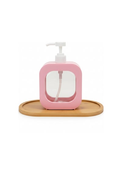 Buççin Online Mağaza 400 Ml Bambu Altlıklı Tezgah Üstü Banyo Mutfak Sıvı Sabunluk Bulaşık Lavabo Deterjanlık Seti Plastik Çok Renkli