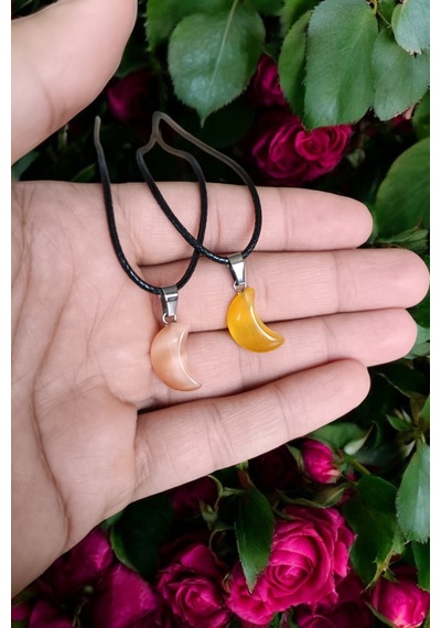 Kolye Kedi Gözü Taşı Ay Model Hediyelik Eşya Sevgili Kolye Çift Sevgili Kolyesi 2 Adet Kolye Sarı Pembe Sarı Pembe