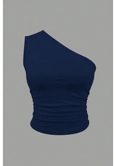 Kadın Lacivert Tek Omuzlu Basic Dar Kesim Slim Fit Bluz Lacivert