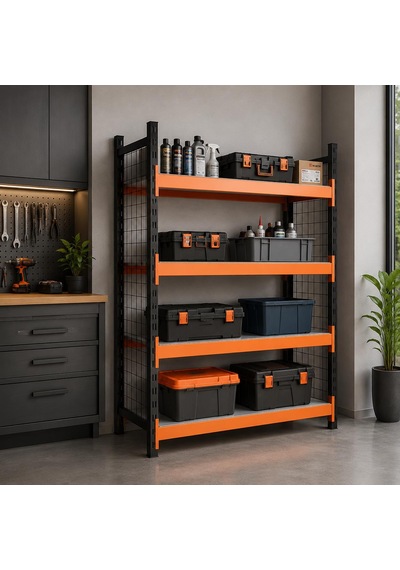 4 Katlı Tel Kafesli Dekoratif Midi Rack - Ekonomik Depo,arşiv, Kiler Rafı Siyah-turuncu-46x150 Cm-150 Cm Çok Renkli