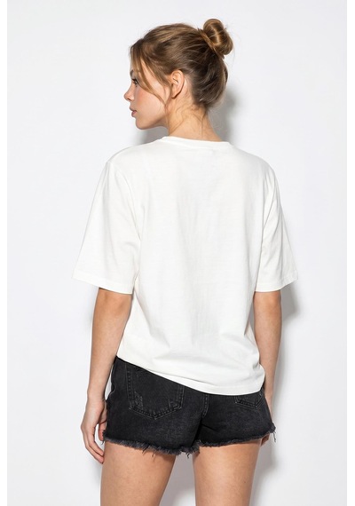 Shade Kadın Kayık Yaka Baskılı Oversize %100 Pamuk T-shirt Öt100005 60286270 - Beyaz