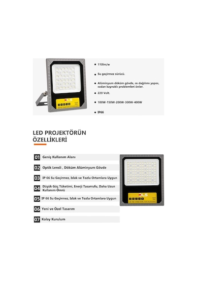 200W Led Projektör Park Bahçe Çevre Site Bina Tabela Dış Mekan Led Lamba