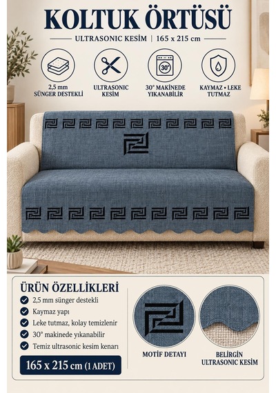 Çok Amaçlı Kadife Koltuk Örtüsü Kaymaz Süngerli 165x215 Cm Modern Bohem Çekyat Şalı Piknik Masa Örtüsü Alk2 lacivert