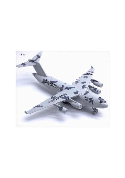 Metal Alaşım Işıklı Sesli Çek Bırak Askeri Kargo Uçağı - 22 Cm Büyük Boy Model Uçak
