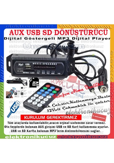 Oto Teyp Çevirici Aux Usb Sd Kart Bluetooth Dönüştürücü Kaliteli (516207041)
