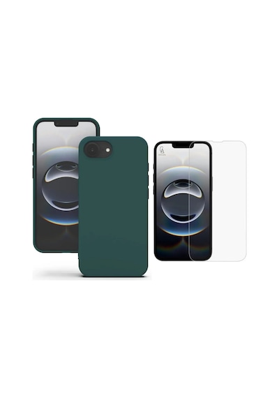 Apple Uyumlu iPhone 16e İçi Kadife Lansman Kılıf Ve Temperli Cam Ekran Koruyucu Koyu Yeşil