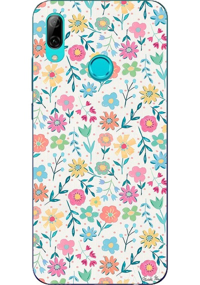 Huawei P Smart 2019 Uyumlu Dekoratif Çiçekler Baskılı Silikon Kılıf Renkli