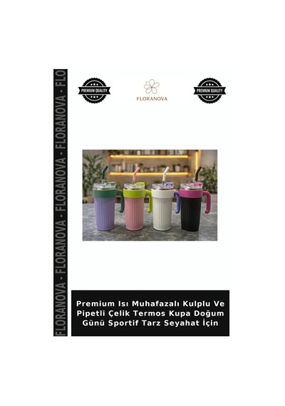 Premium Isı Muhafazalı Kulplu Ve Pipetli Çelik Termos Kupa Doğum Günü Sportif Tarz Seyahat İçin Çok Renkli