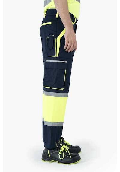 Körüklü Çift Komando Cepli Neon Pantolon Lacivert - Sarı