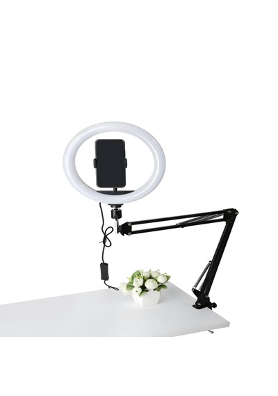 Smaylıng Masa Tipi 10 İnç Ring Light Halka Işık + Kelepçeli Kol Ayak + Telefon Tutucu 3 Mod 10 Kademe Led Işık