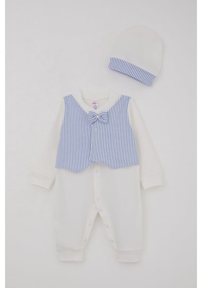 Breeze Erkek Bebek Tulum Sabit Papyonlu Yelekli 0-6 Ay, Beyaz Beyaz