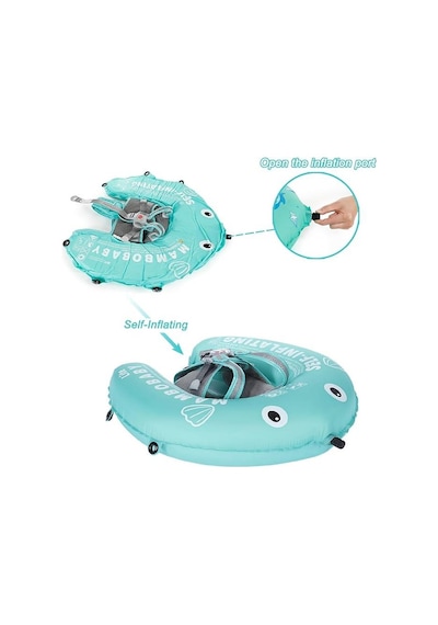 Mambobaby Yüzme Simidi - Blue Fish, Emniyetli, Gölgelikli Ve Ayak Destekli