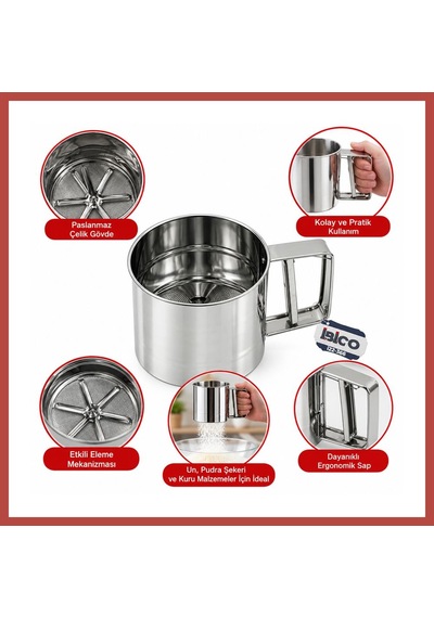 Bezos Metal Pratik Çevirmeli Un Eleği Erdotıca Çok Renkli