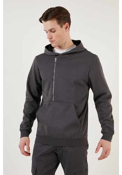 Buratti Kanguru Cepli Fermuarlı Kapüşon Yaka Slim Fit Erkek Sweat 575707 Antrasit