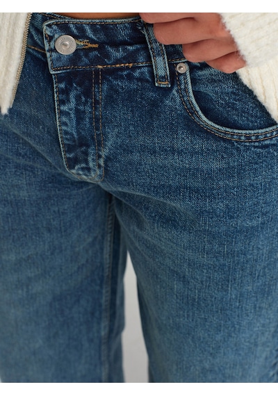 Dilvin 71743 Paçası Kıvrık Geniş Kesim Denim Pantolon Mavi