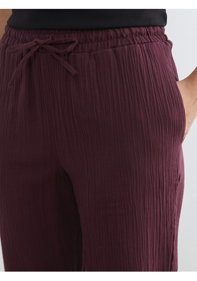 Lcwaıkıkı Classic Mürdüm Beli Lastikli Havuç Kesim Kadın Müslin Pantolon