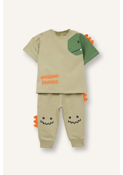 Defacto 2li Takım Dinozor Baskılı Sweatshirt Alt Erkek Bebek G8066a526smgn1216 Yeşil-gn1216