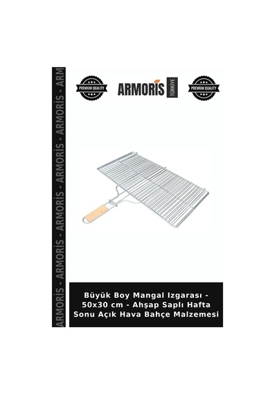 Büyük Boy Mangal Izgarası - 50x30 Cm - Ahşap Saplı Hafta Sonu Açık Hava Bahçe Malzemesi