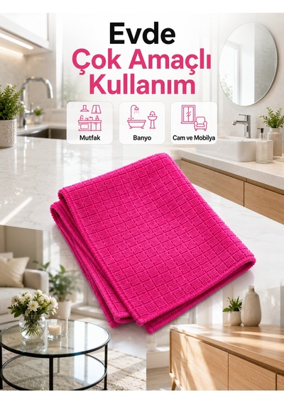 Mikrofiber Temizlik Bezi 40x40 Cm Pembe İz Bırakmayan Çok Amaçlı Temizlik Bezi - Lisinya 00813525