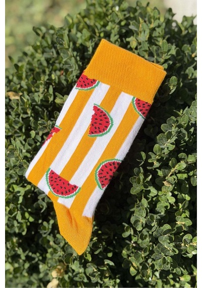 Lousocks Unisex Karpuz Dilim Çizgili Turuncu Soket Çorap