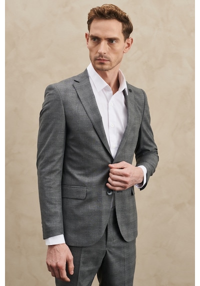 AC&Co / Altınyıldız Classics Ekstra Slim Fit Dar Kesim Mono Yaka Kareli Takım Elbise - 556336968 Gri