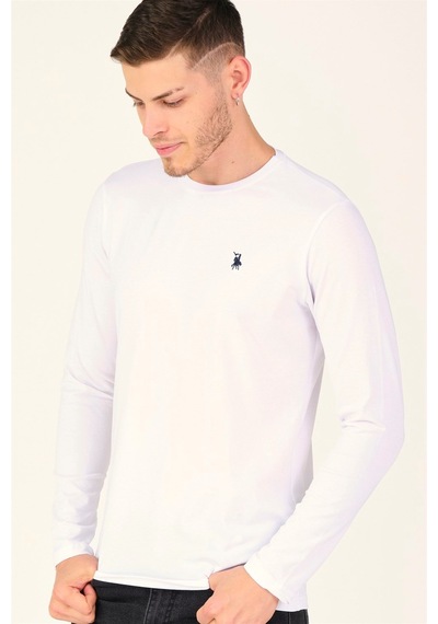 T8588 Dewberry Bisiklet Yaka Uzun Kol T-shırt-beyaz Beyaz