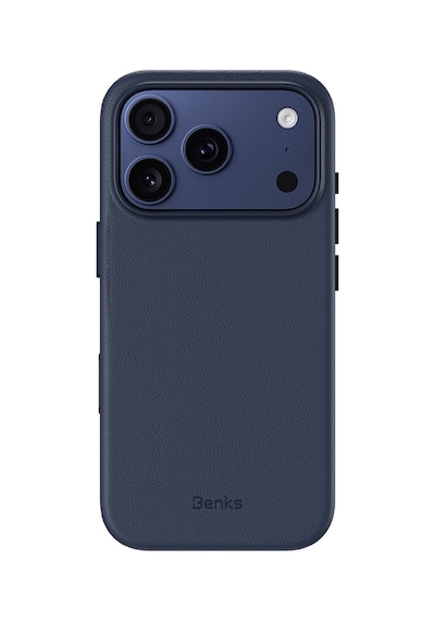 Apple Uyumlu iPhone 17 Pro Max  Kılıf M-safe Şarj Özellikli Benks Vitapro Serisi Pu Deri Kapak Mavi Mavi