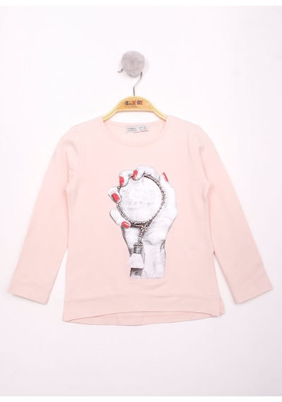Toontoy Kids Toontoy Kız Çocuk El Baskılı T-shirt Pudra