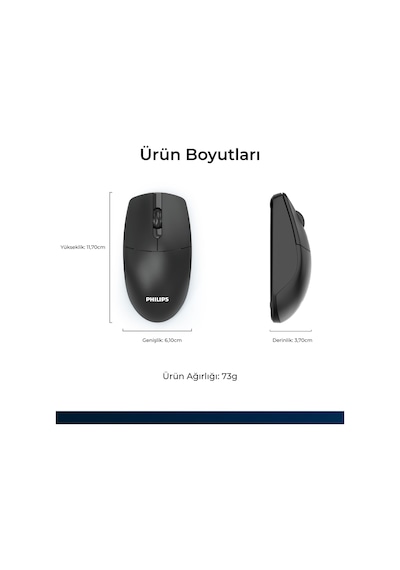 Philips SPK7347 Kablosuz 1200DPI 3 Tuşlu Optik Mouse Siyah