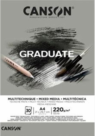 Canson Çizim Bloğu Graduate Mıx Medıa Gri 30 Syf A4 220 Gr