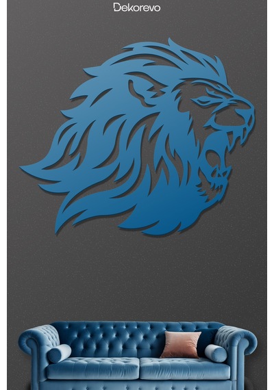 Yırtıcı Aslan Metal Duvar Tablosu - Metal Duvar Sanatı - Mavi - 30 X 30 Cm