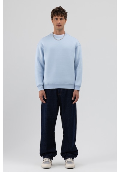 Vamos Basic Bisiklet Yaka Oversize Sweatshirt Bebe Mavi