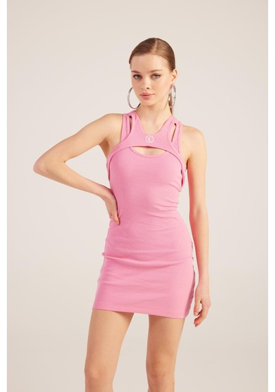 Holly Lolly Halter Yakalı Fitilli Mini Carlin Elbise Pembe