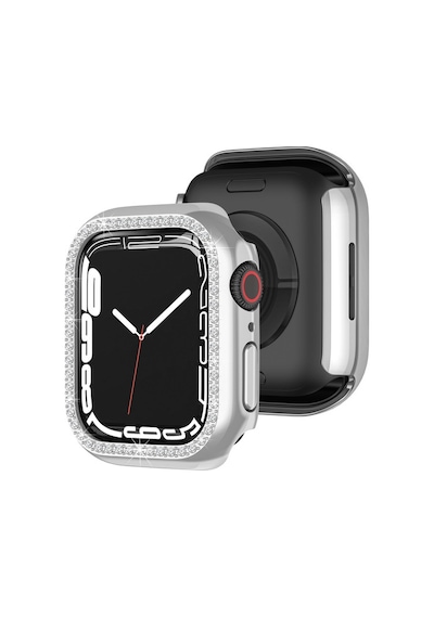 Apple Uyumlu Watch 7 8 9 45mm Tek Sıra Parlak Taşlı Rubber Kasa Kapak