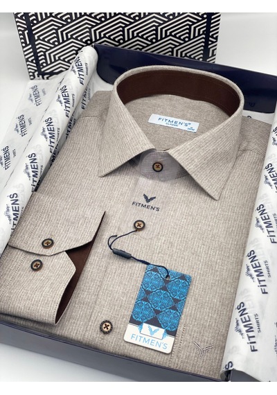 Klasik Uzun Kol Keten Cotton Hediye Kutulu Erkek Gömlek Fs-001261 - Bej-1759