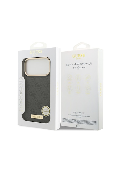 Apple Uyumlu iPhone 17 Pro Max Kılıf Guess Lisanslı M-safeli 4g Desenli Pu Metal Plaka Klasik Logolu Siyah Siyah